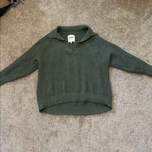 Aerie Sage Ribbed collared Knit Sweater